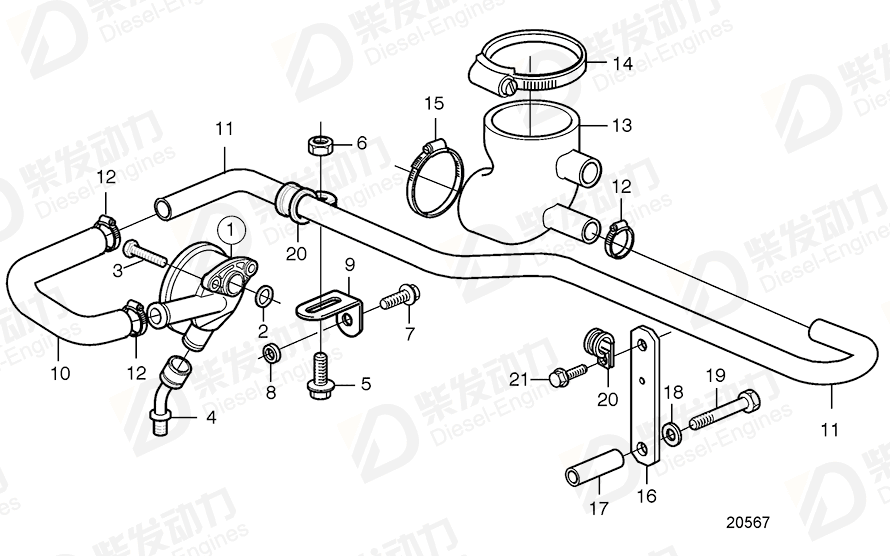 volvo penta Pipe 20778160 Drawing